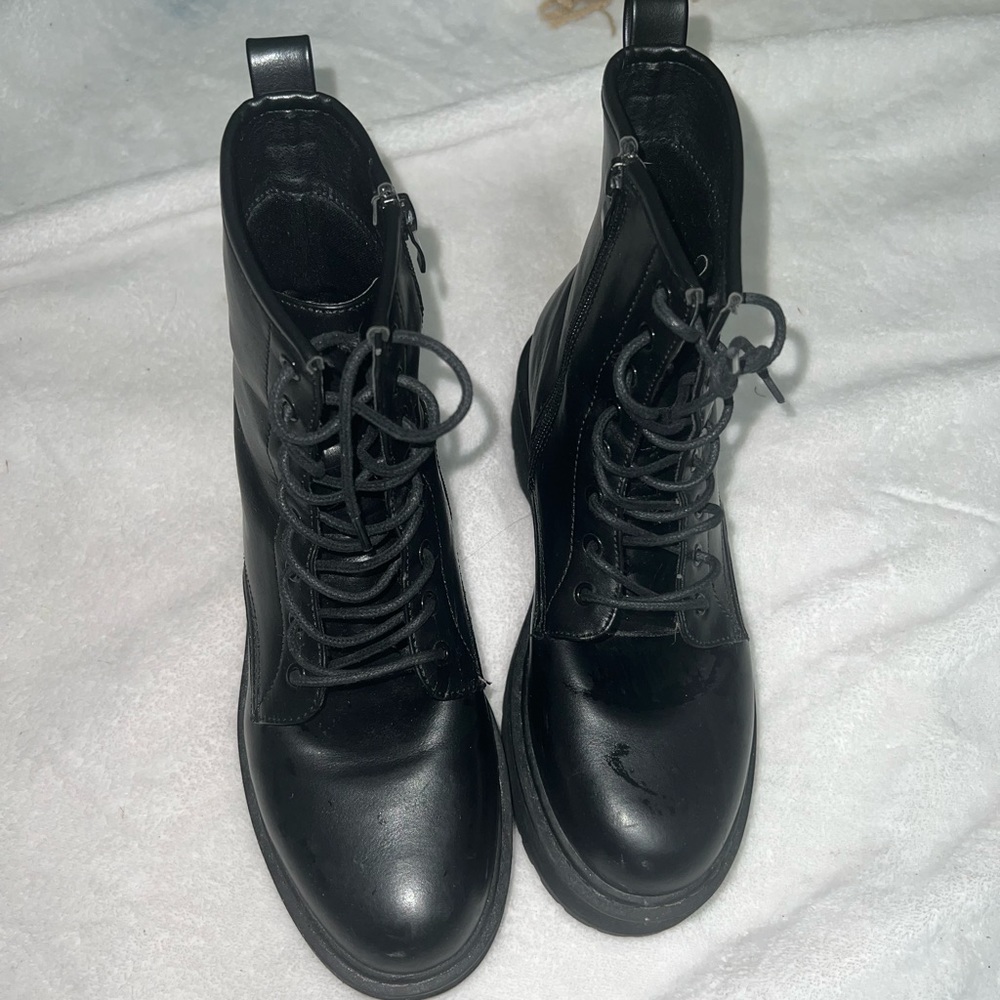 Black Platform Combat Boots - Picture 2 of 4